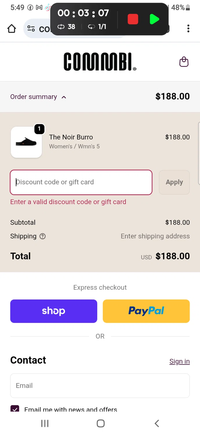 Commbi promo code screenshot showing code COMMBI10 applied at Commbi checkout page. Uploaded by SimplyCodes community member GoldSeeker7901 on Nov 24, 2025