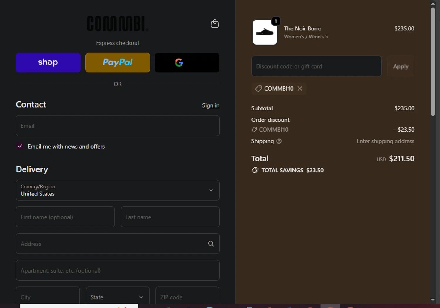 Commbi promo code screenshot showing code COMMBI10 applied at Commbi checkout page. Uploaded by SimplyCodes community member Pollofrito on Oct 6, 2025