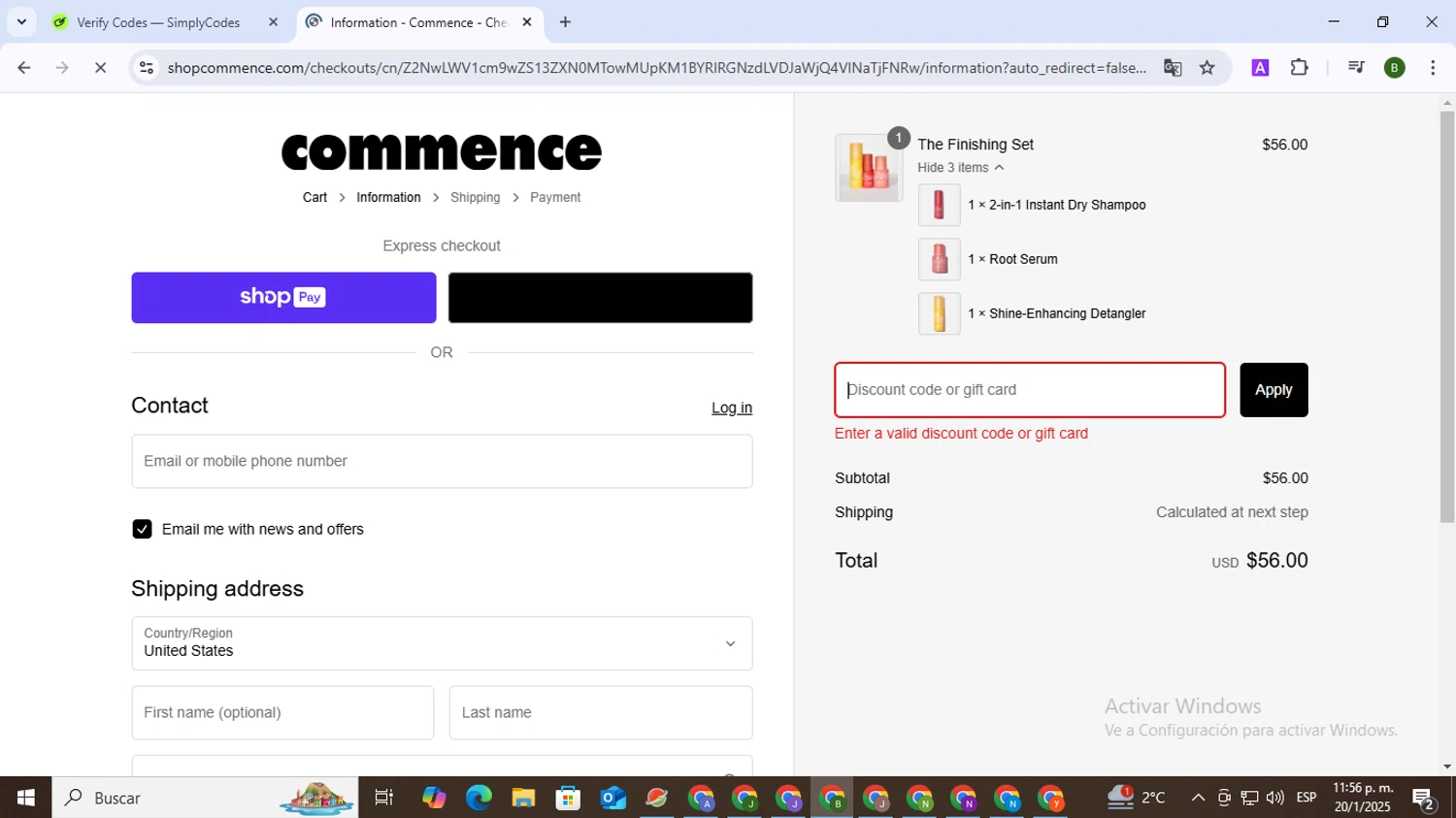 Commence Haircare promo code screenshot showing code COMMENCE25 applied at Commence Haircare checkout page. Uploaded by SimplyCodes community member SaleVirtuoso5993 on Jan 21, 2025