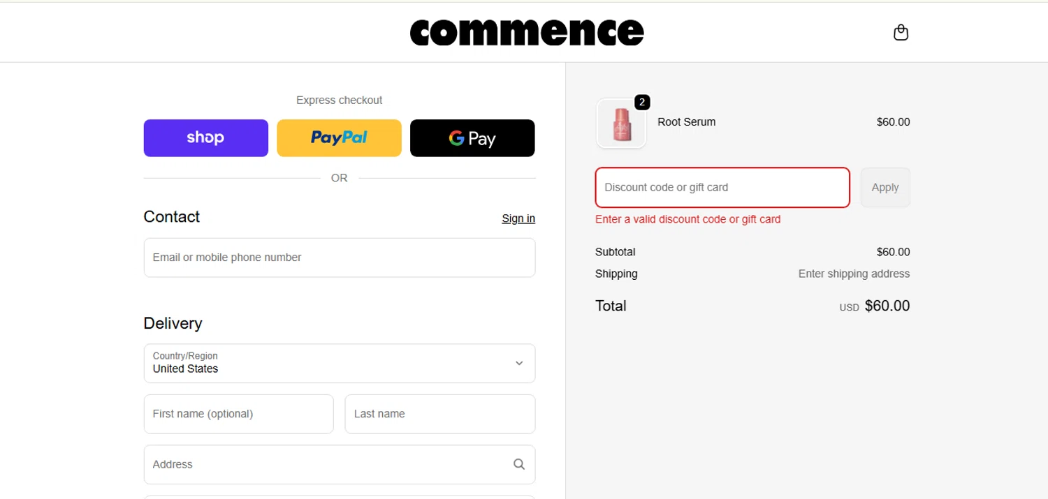 Commence Haircare promo code screenshot showing code VIP applied at Commence Haircare checkout page. Uploaded by SimplyCodes community member MoneyHunter5624 on Nov 25, 2025