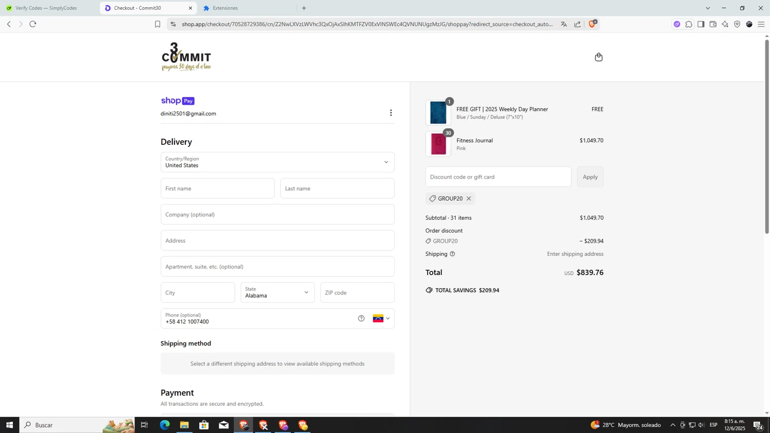 Commit 30 discount code screenshot showing code GROUP20 applied at Commit 30 checkout page. Uploaded by SimplyCodes community member AnthonyGTX on Jun 12, 2025