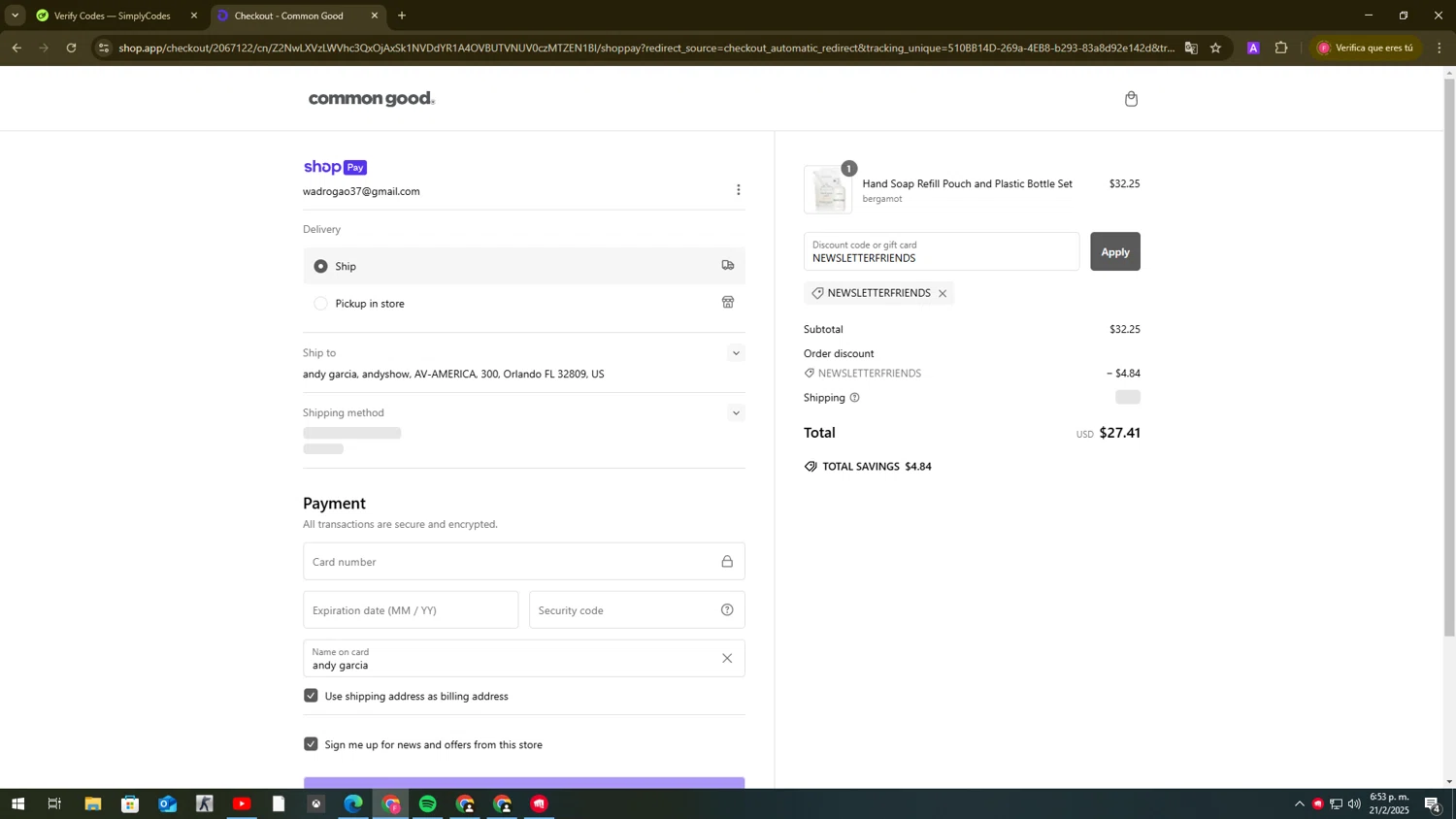 Common Good promo code screenshot showing code NEWSLETTERFRIENDS applied at Common Good checkout page. Uploaded by SimplyCodes community member FortunatePilot2384 on Feb 21, 2025