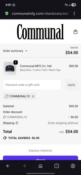 Communal10 coupon verification screenshot