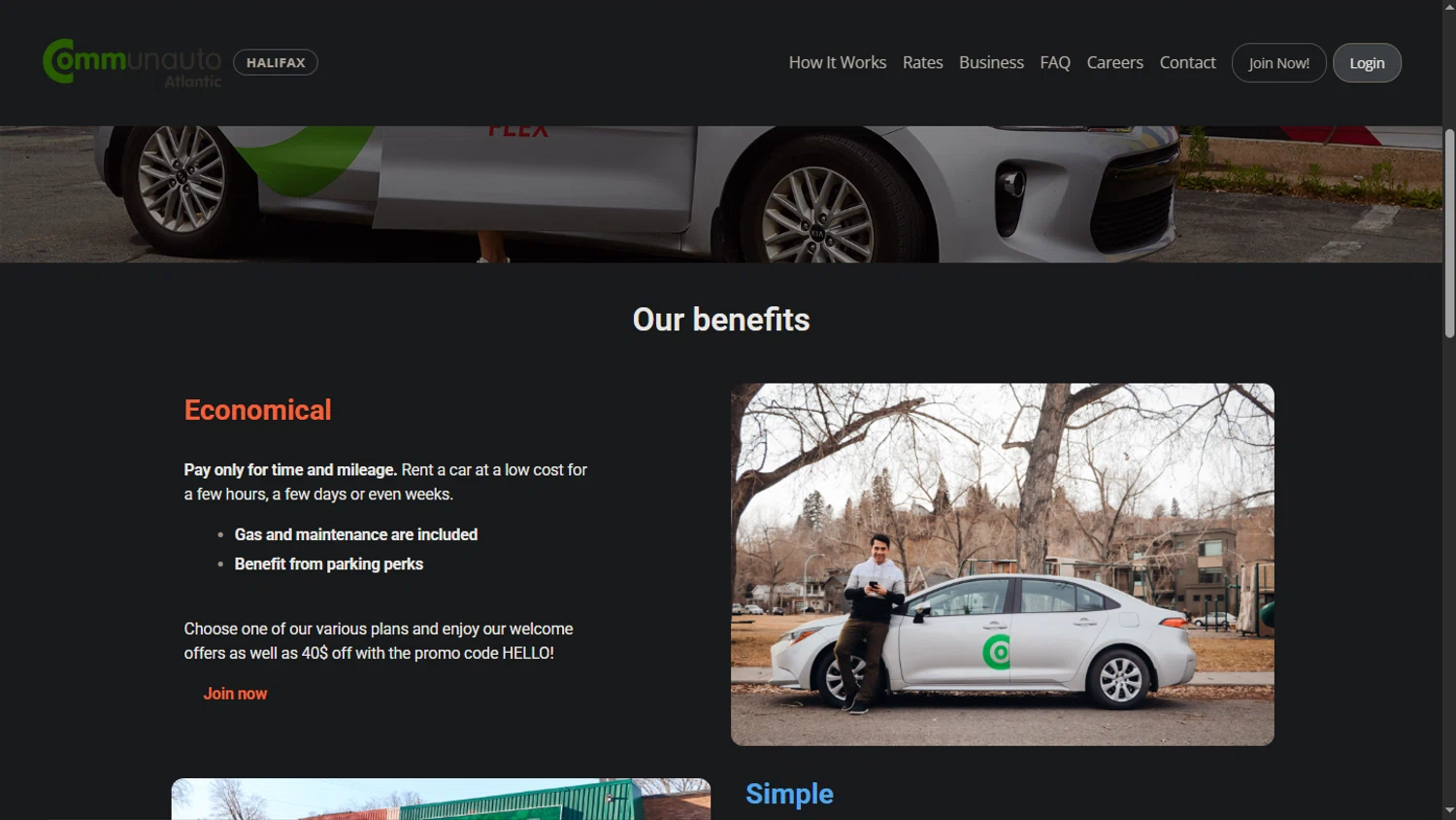 Communauto promo code screenshot showing code HELLO applied at Communauto checkout page. Uploaded by SimplyCodes community member ScanEagle5120 on Mar 19, 2025