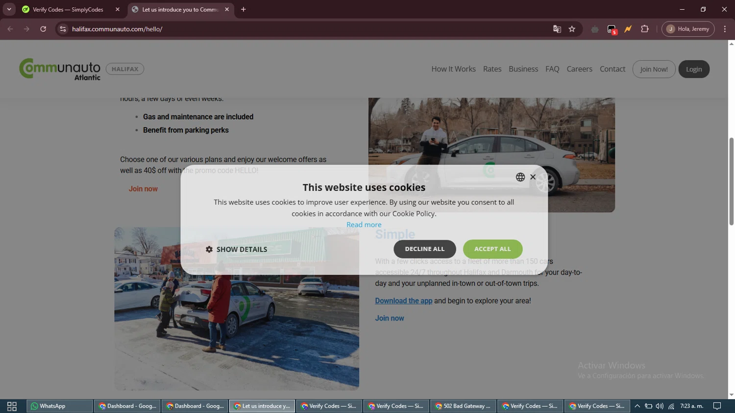 Communauto promo code screenshot showing code HELLO applied at Communauto checkout page. Uploaded by SimplyCodes community member ShrewdAdmiral5920 on Mar 19, 2025