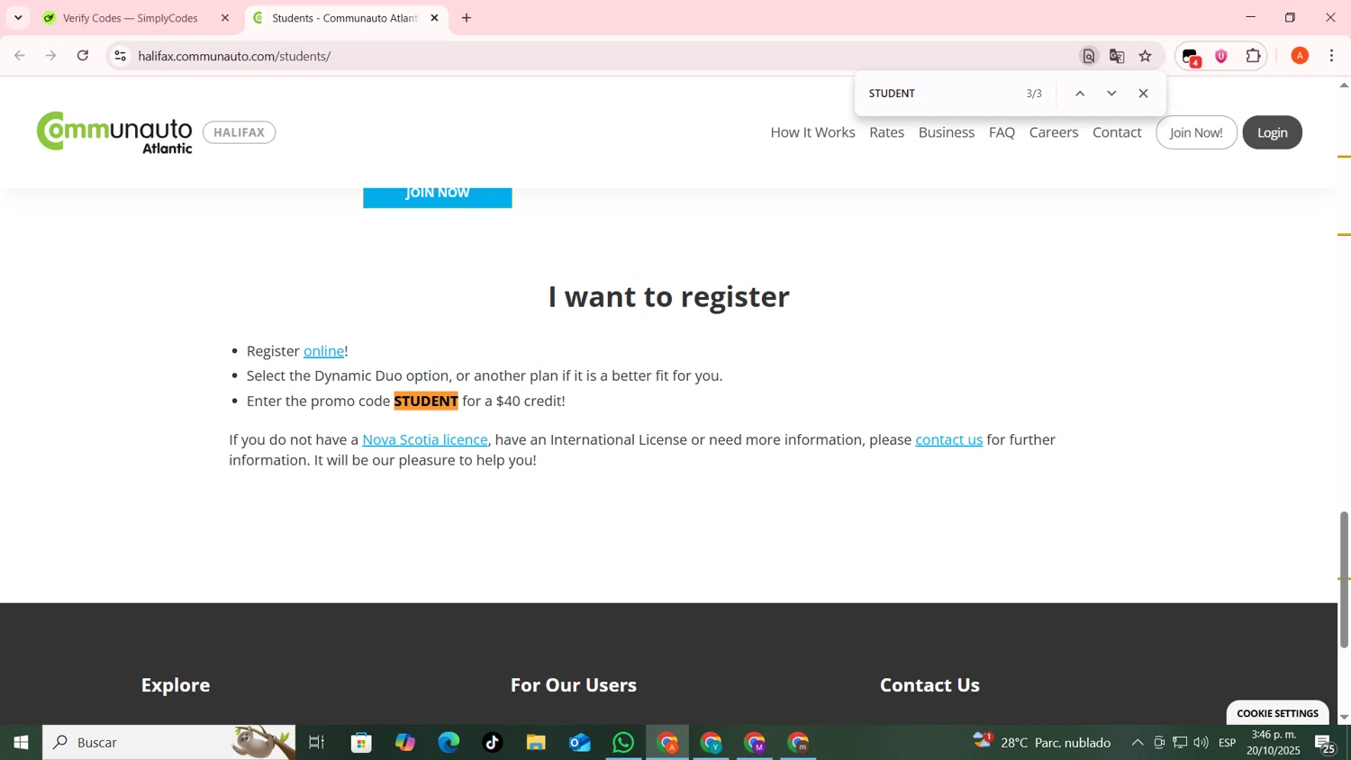 Communauto promo code screenshot showing code STUDENT applied at Communauto checkout page. Uploaded by SimplyCodes community member FrugalSentinel6206 on Oct 20, 2025