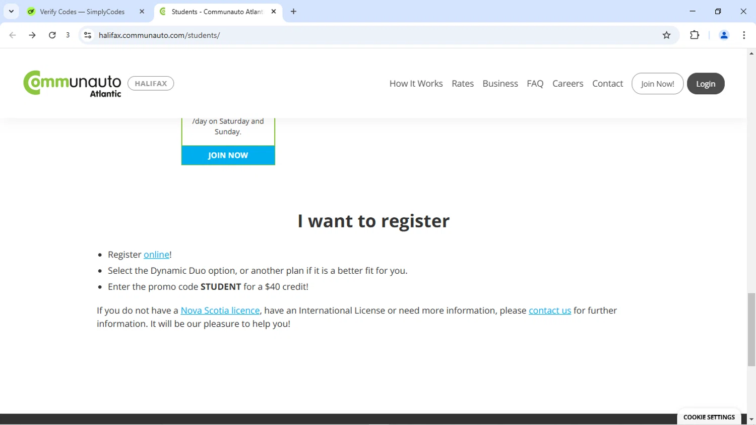 Communauto promo code screenshot showing code STUDENT applied at Communauto checkout page. Uploaded by SimplyCodes community member JoseVentura on Jul 2, 2025