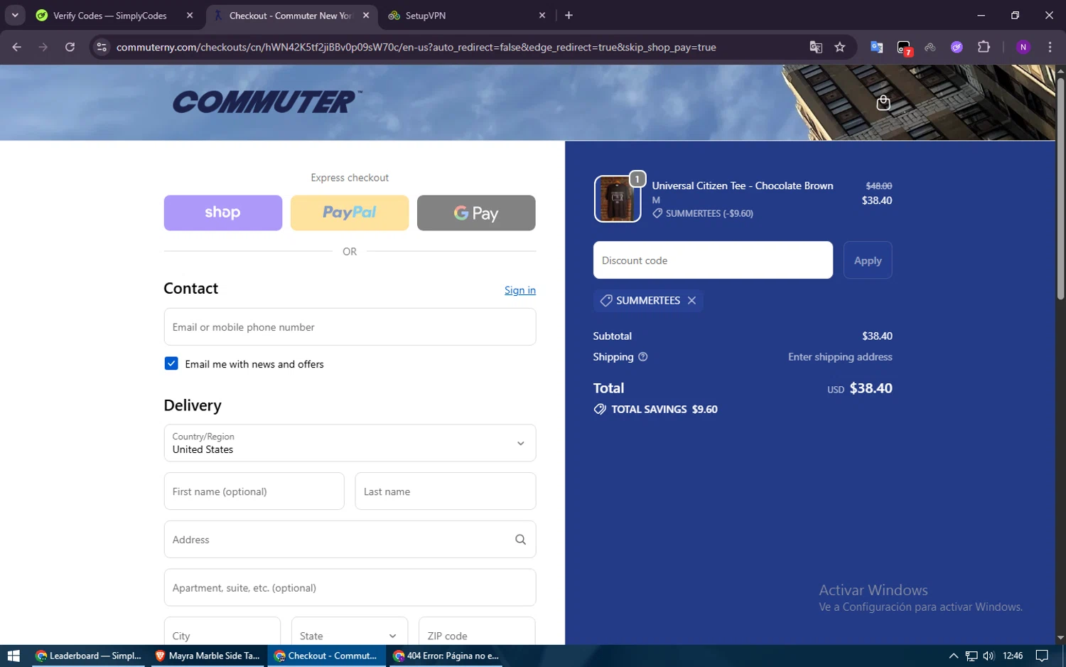 Commuter NY promo code screenshot showing code SUMMERTEES applied at Commuter NY checkout page. Uploaded by SimplyCodes community member Voucher200 on Oct 12, 2025