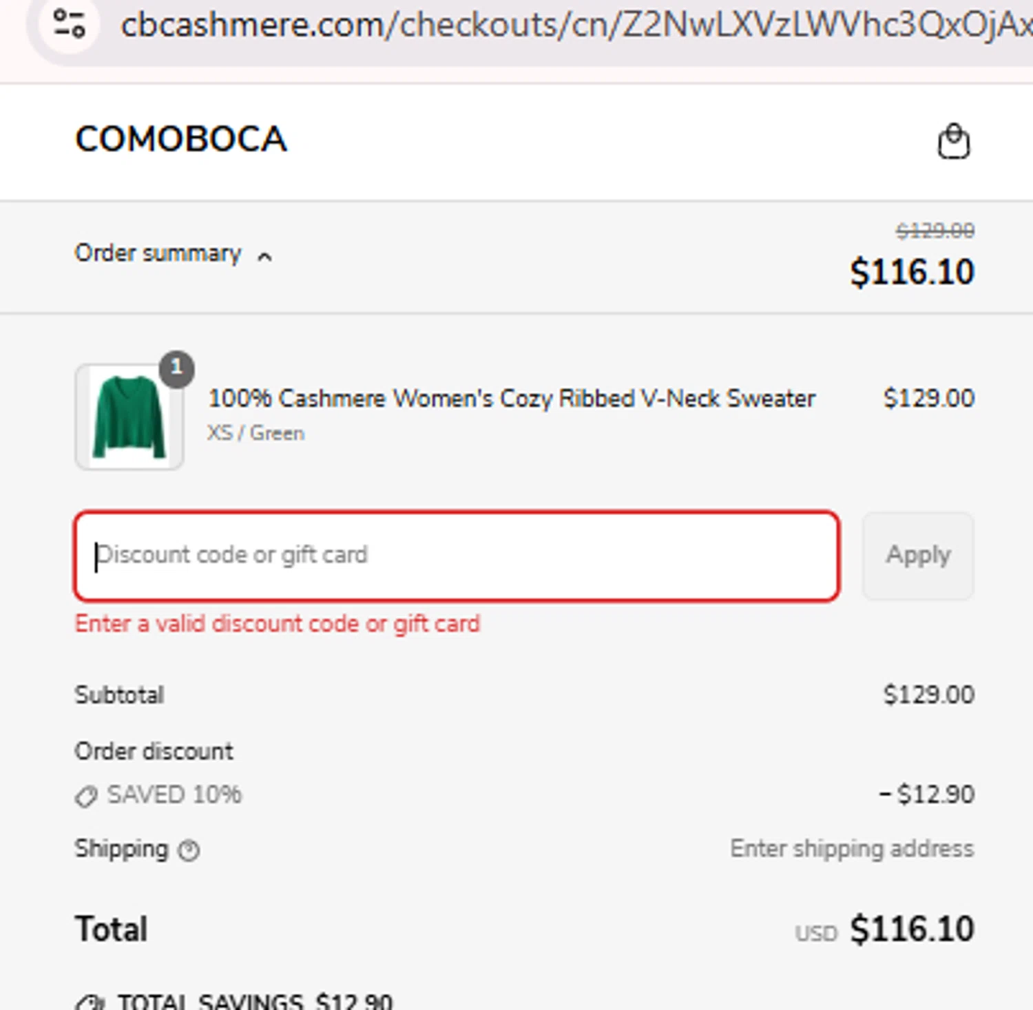 Comoboca promo code screenshot showing code COMOBOCA applied at Comoboca checkout page. Uploaded by SimplyCodes community member TokenDefender5823 on Jun 11, 2025