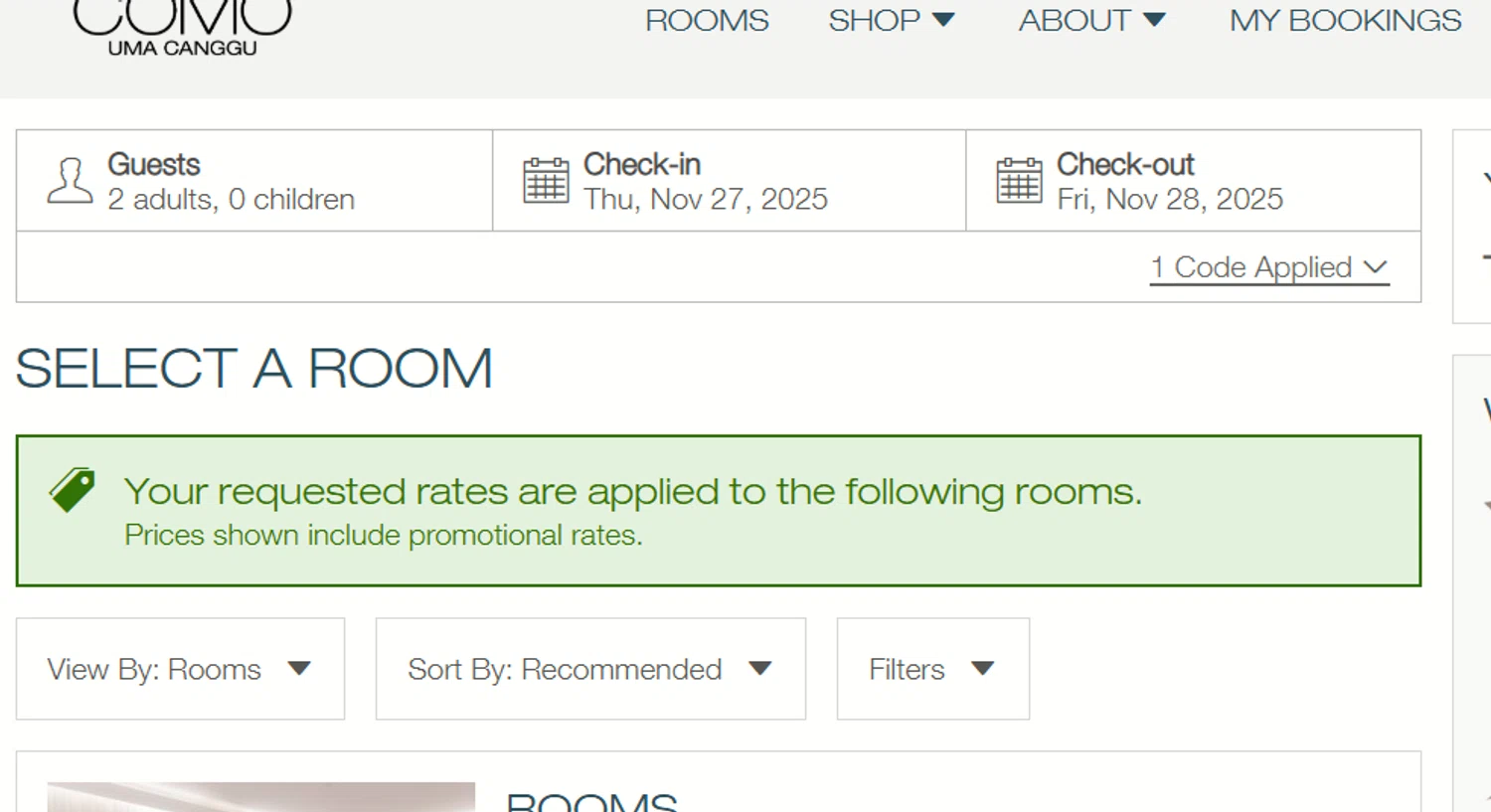 Como Hotels and Resorts promo code screenshot showing code PRHPREPC applied at Como Hotels and Resorts checkout page. Uploaded by SimplyCodes community member a2d2c2d211 on Nov 27, 2025