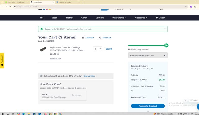 CompAndSave.Com checkout page showing CompAndSave.Com coupon code box | Screenshot taken by SimplyCodes community member on Sep 2, 2025