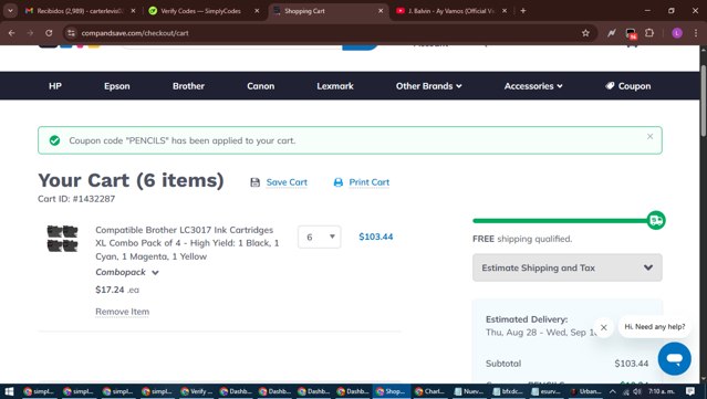 CompAndSave.Com checkout page showing CompAndSave.Com coupon code box | Screenshot taken by SimplyCodes community member on Aug 26, 2025