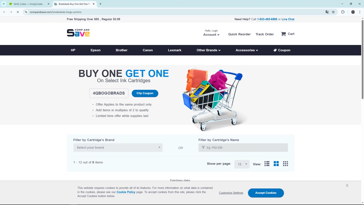 CompAndSave.Com promo code screenshot showing code 4QBOGOBRADS applied at CompAndSave.Com checkout page. Uploaded by SimplyCodes community member TheGnomo on Jan 8, 2026