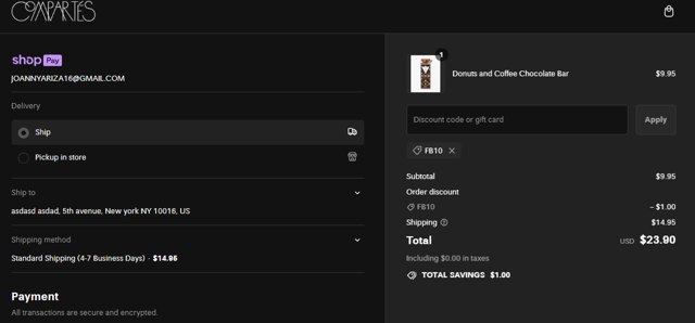 Compartes Chocolatier checkout page showing Compartes Chocolatier promo code box | Screenshot taken by SimplyCodes community member on Jul 30, 2024