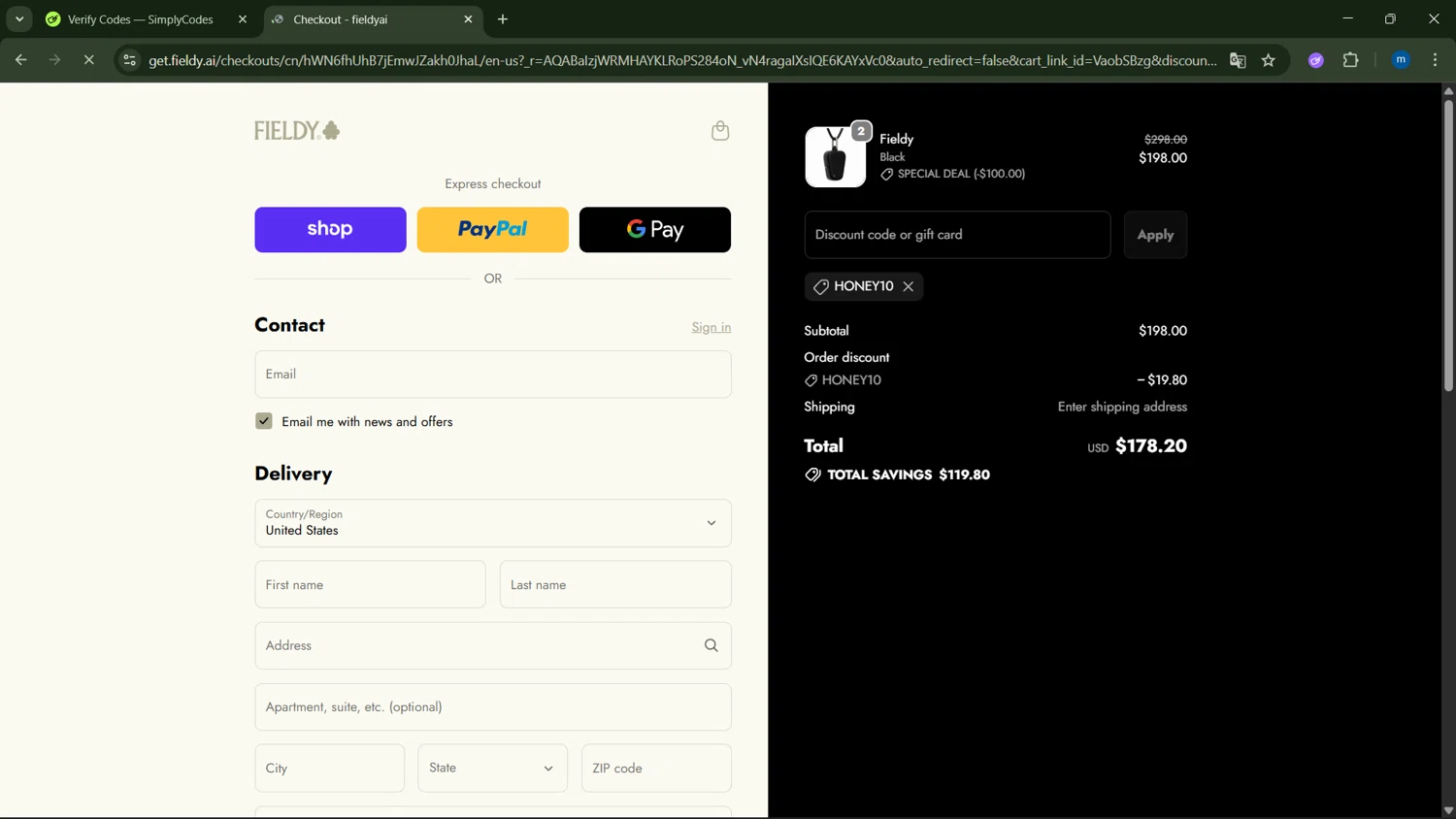 Compass AI promo code screenshot showing code HONEY10 applied at Compass AI checkout page. Uploaded by SimplyCodes community member GloriousSpotter8024 on Dec 21, 2025