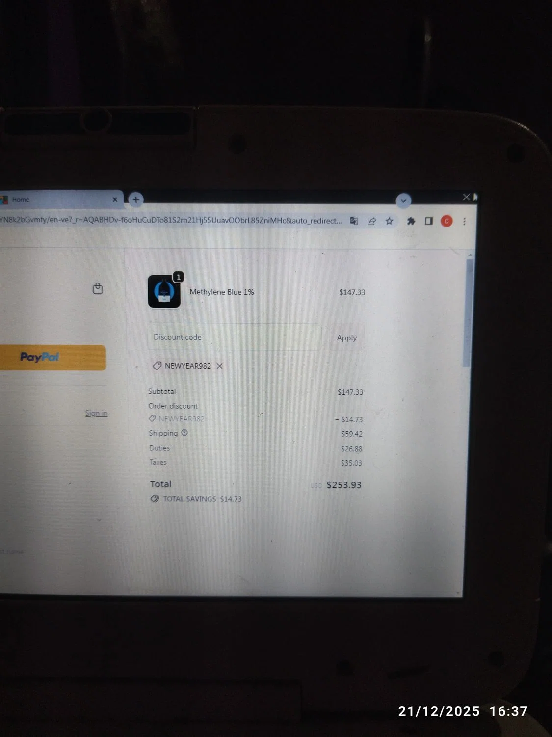 Compass Laboratory promo code screenshot showing code NEWYEAR982 applied at Compass Laboratory checkout page. Uploaded by SimplyCodes community member Code_339264826 on Dec 21, 2025