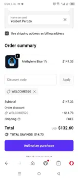 WELCOME520 coupon verification screenshot