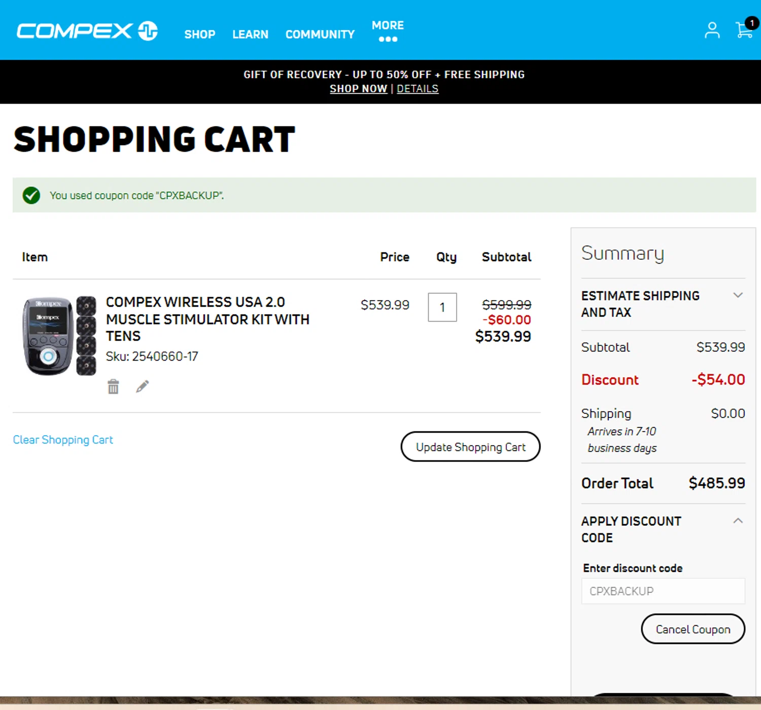 where to use Compex promo code box