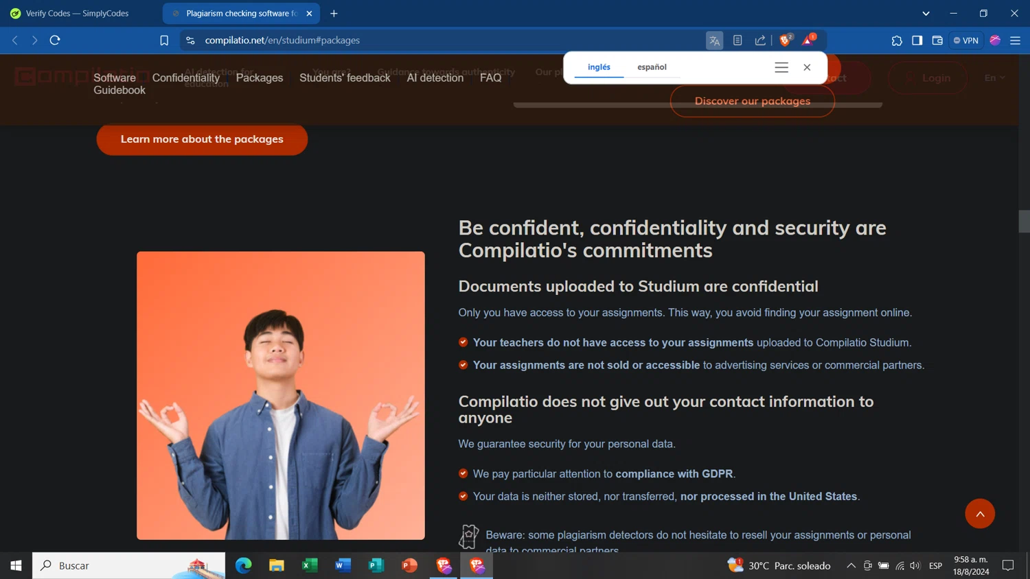 Compilatio checkout page showing Compilatio promo code box | Screenshot taken by SimplyCodes community member on Aug 18, 2024