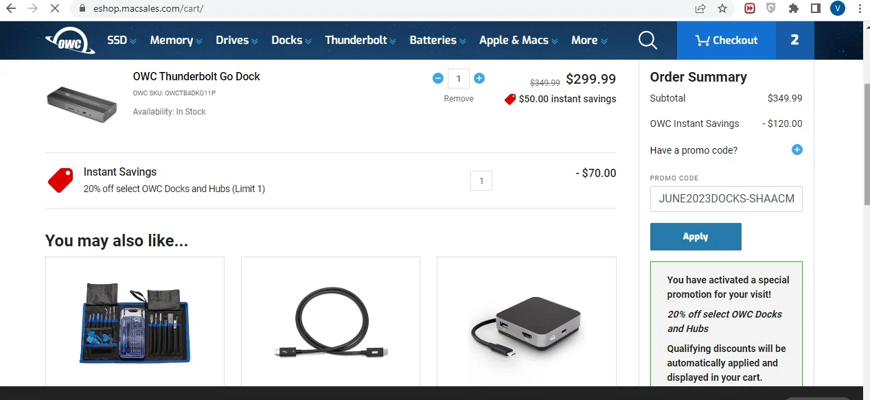 where to use Other World Computing promo code box
