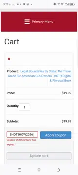 SHOTSHOW2026 coupon verification screenshot