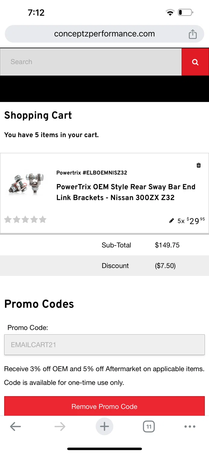 where to use Concept Z Performance promo code box
