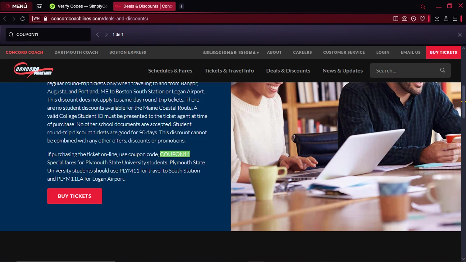 Concord Coach Lines checkout page showing Concord Coach Lines promo code box | Screenshot taken by SimplyCodes community member on Mar 19, 2025