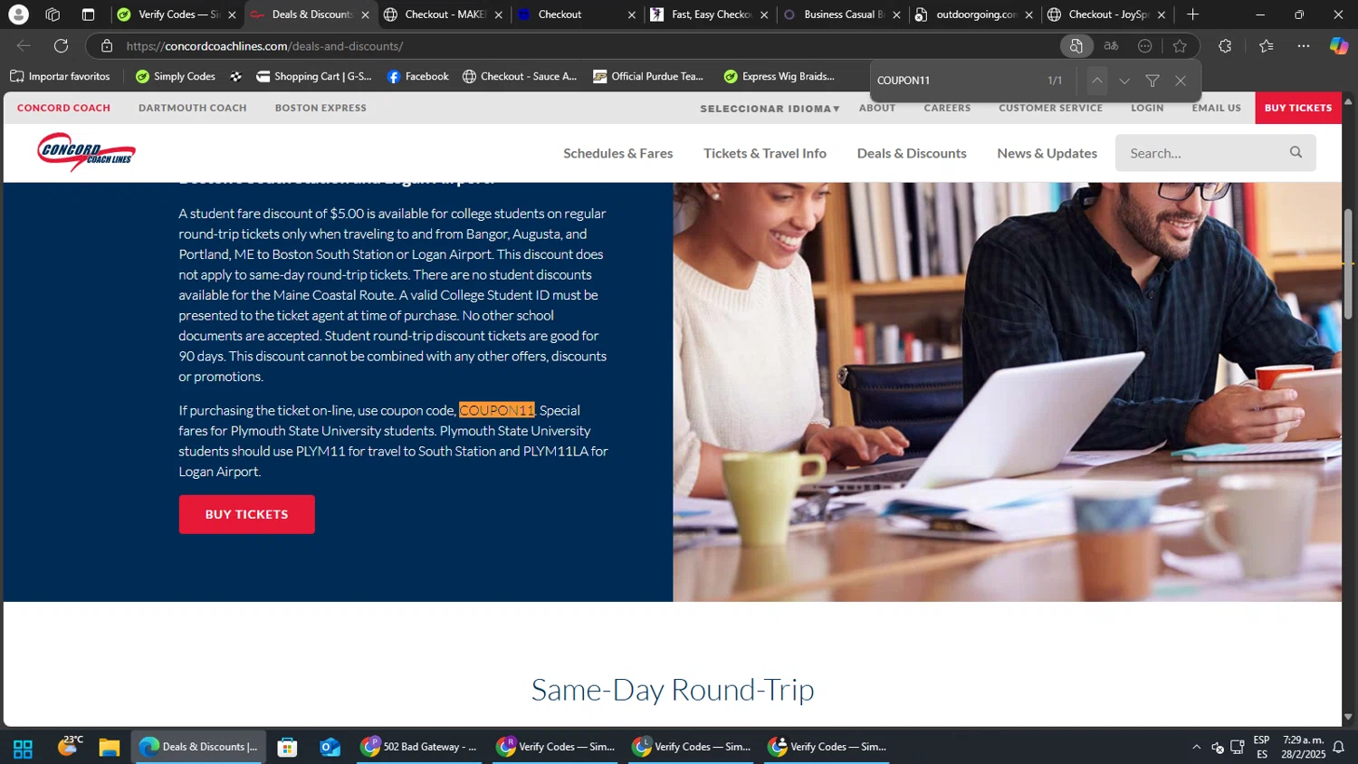 Concord Coach Lines checkout page showing Concord Coach Lines promo code box | Screenshot taken by SimplyCodes community member on Feb 28, 2025