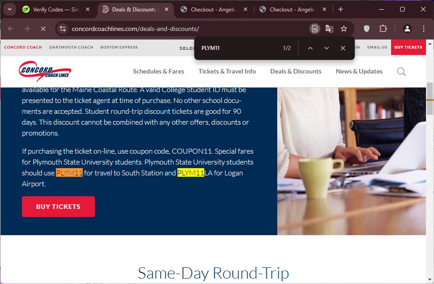 Concord Coach Lines checkout page showing Concord Coach Lines promo code box | Screenshot taken by SimplyCodes community member on Jan 8, 2025