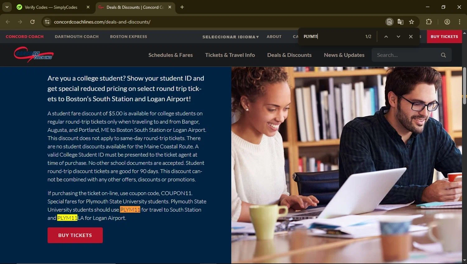 Concord Coach Lines checkout page showing Concord Coach Lines promo code box | Screenshot taken by SimplyCodes community member on Apr 14, 2025