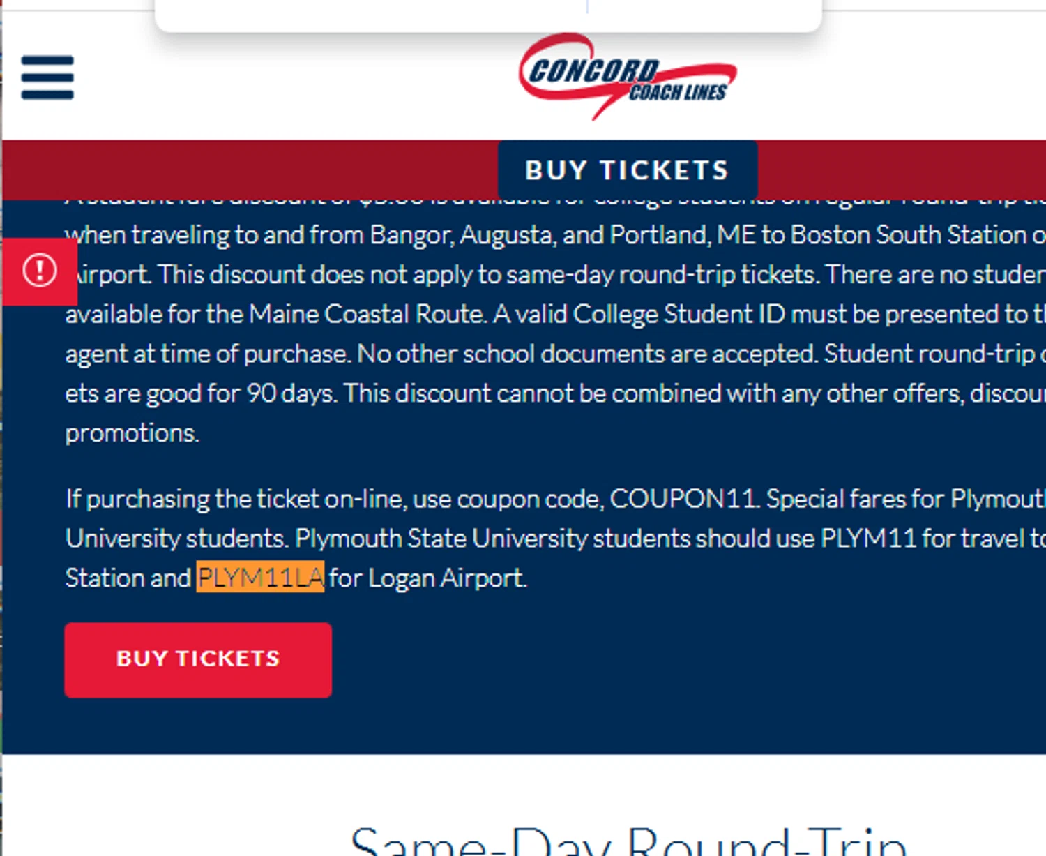 Concord Coach Lines checkout page showing Concord Coach Lines promo code box | Screenshot taken by SimplyCodes community member on Dec 15, 2024