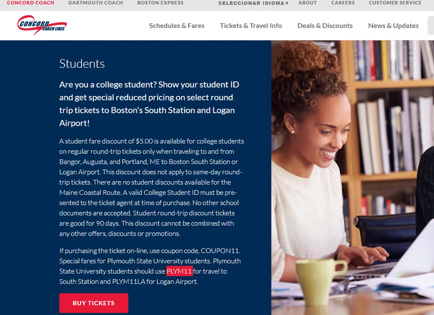 Concord Coach Lines promo code screenshot showing code PLYM11 applied at Concord Coach Lines checkout page. Uploaded by SimplyCodes community member Dejadepicharme on May 30, 2025