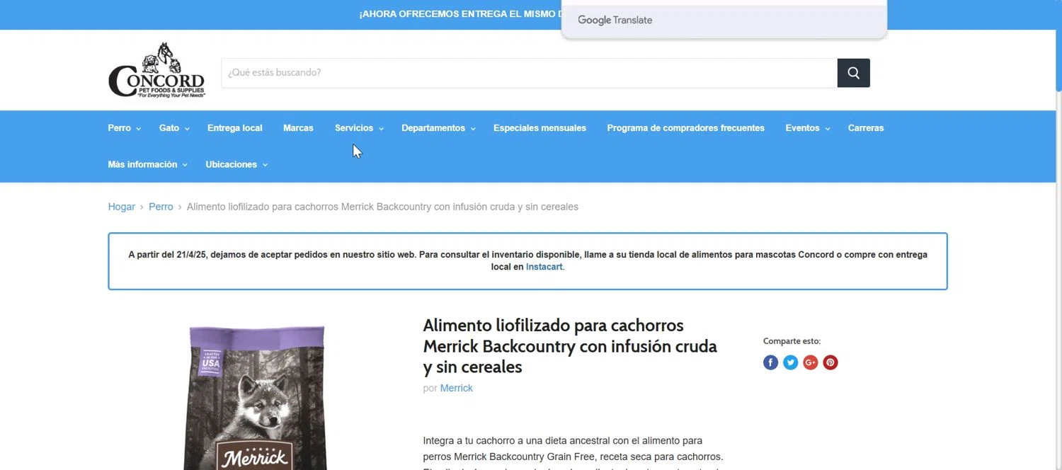 Concord Pet Foods promo code screenshot showing code FIVEOFF applied at Concord Pet Foods checkout page. Uploaded by SimplyCodes community member ZorroViejo on May 29, 2025