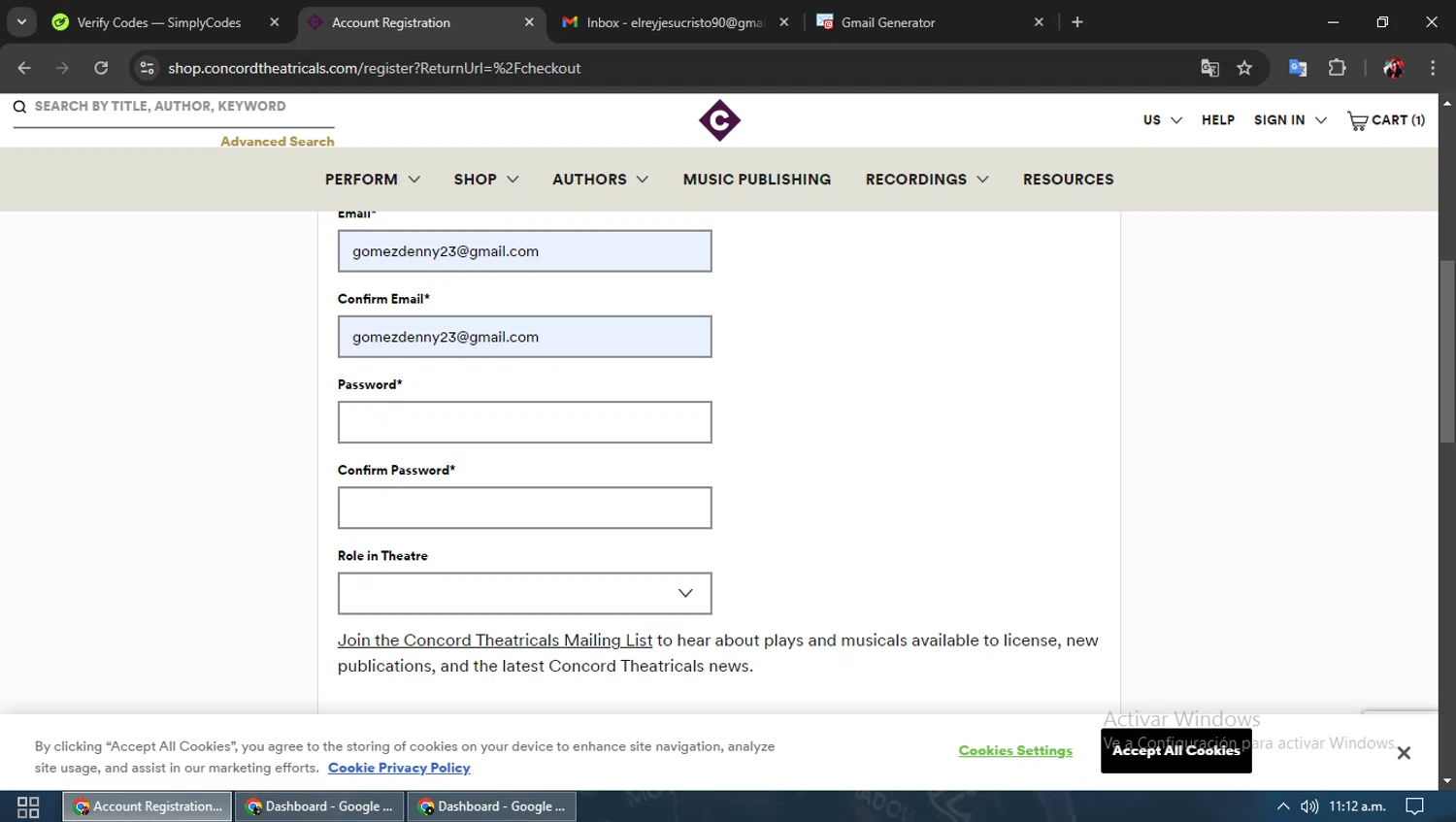 Concord Theatricals checkout page showing Concord Theatricals promo code box | Screenshot taken by SimplyCodes community member on Dec 3, 2024