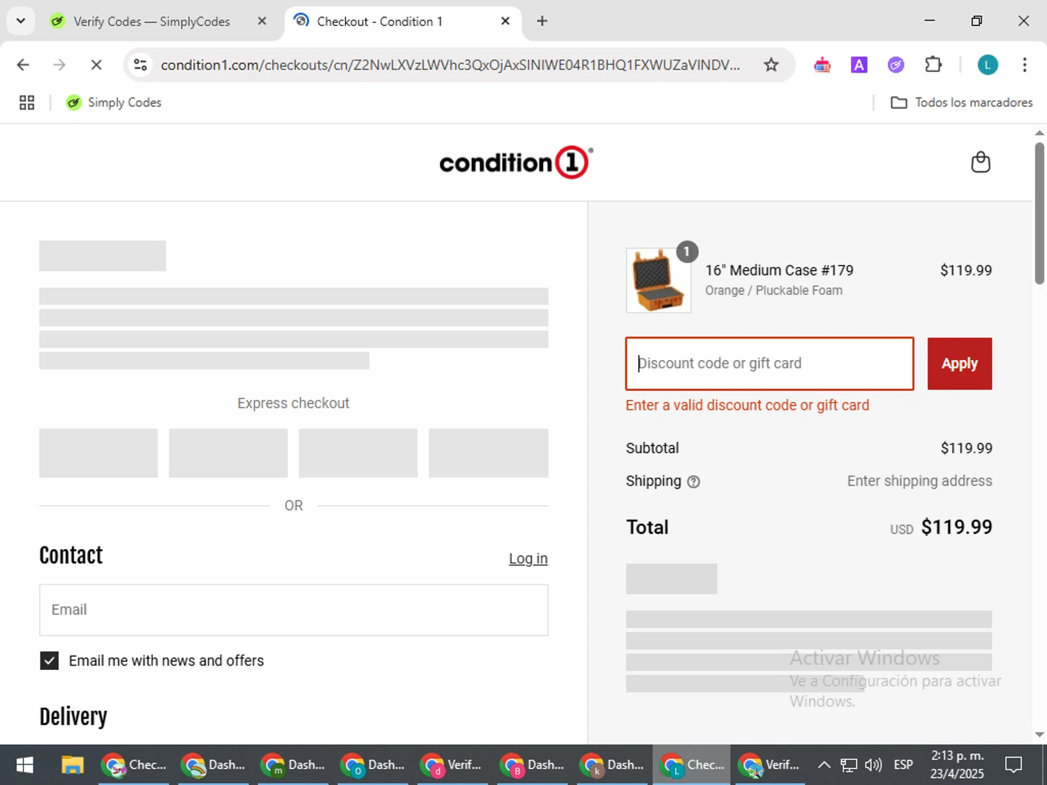 Condition 1 discount code screenshot showing code LASTCHANCE10 applied at Condition 1 checkout page. Uploaded by SimplyCodes community member LuckyLegend792 on Apr 23, 2025