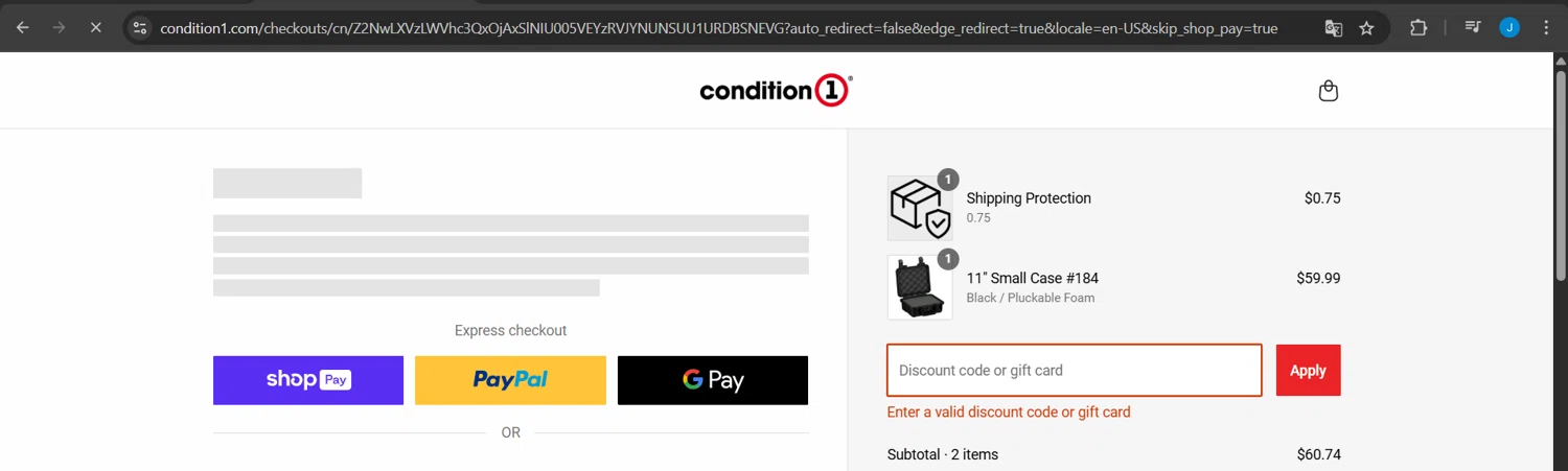 Condition 1 discount code screenshot showing code EASTER10 applied at Condition 1 checkout page. Uploaded by SimplyCodes community member Jeanjc on Apr 23, 2025