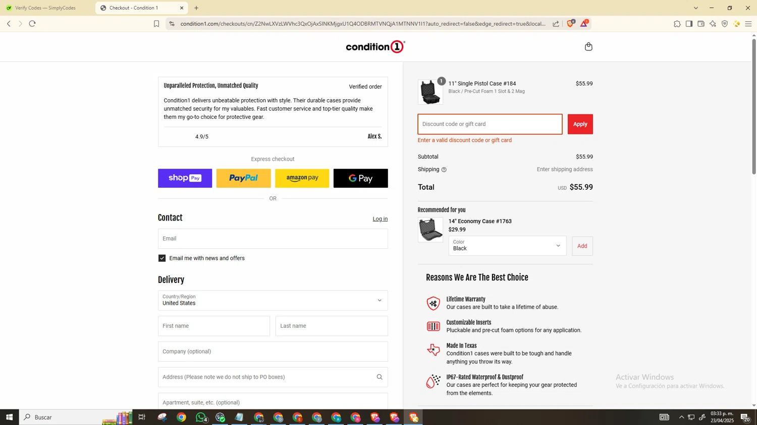 Condition 1 discount code screenshot showing code EASTER10 applied at Condition 1 checkout page. Uploaded by SimplyCodes community member CleverAce2928 on Apr 23, 2025