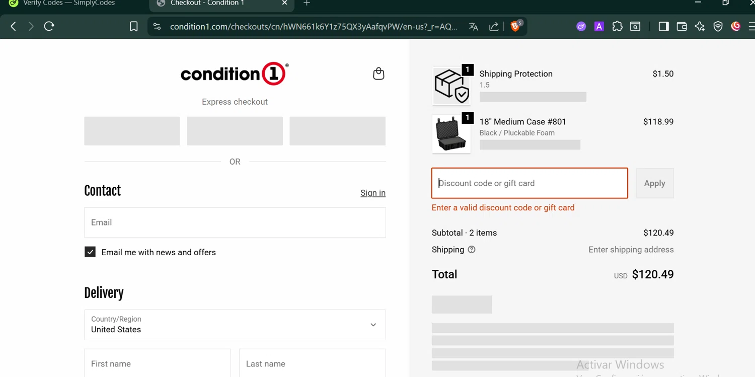 Condition 1 discount code screenshot showing code DADDESERVESIT applied at Condition 1 checkout page. Uploaded by SimplyCodes community member PennyCaptain4684 on Dec 5, 2025