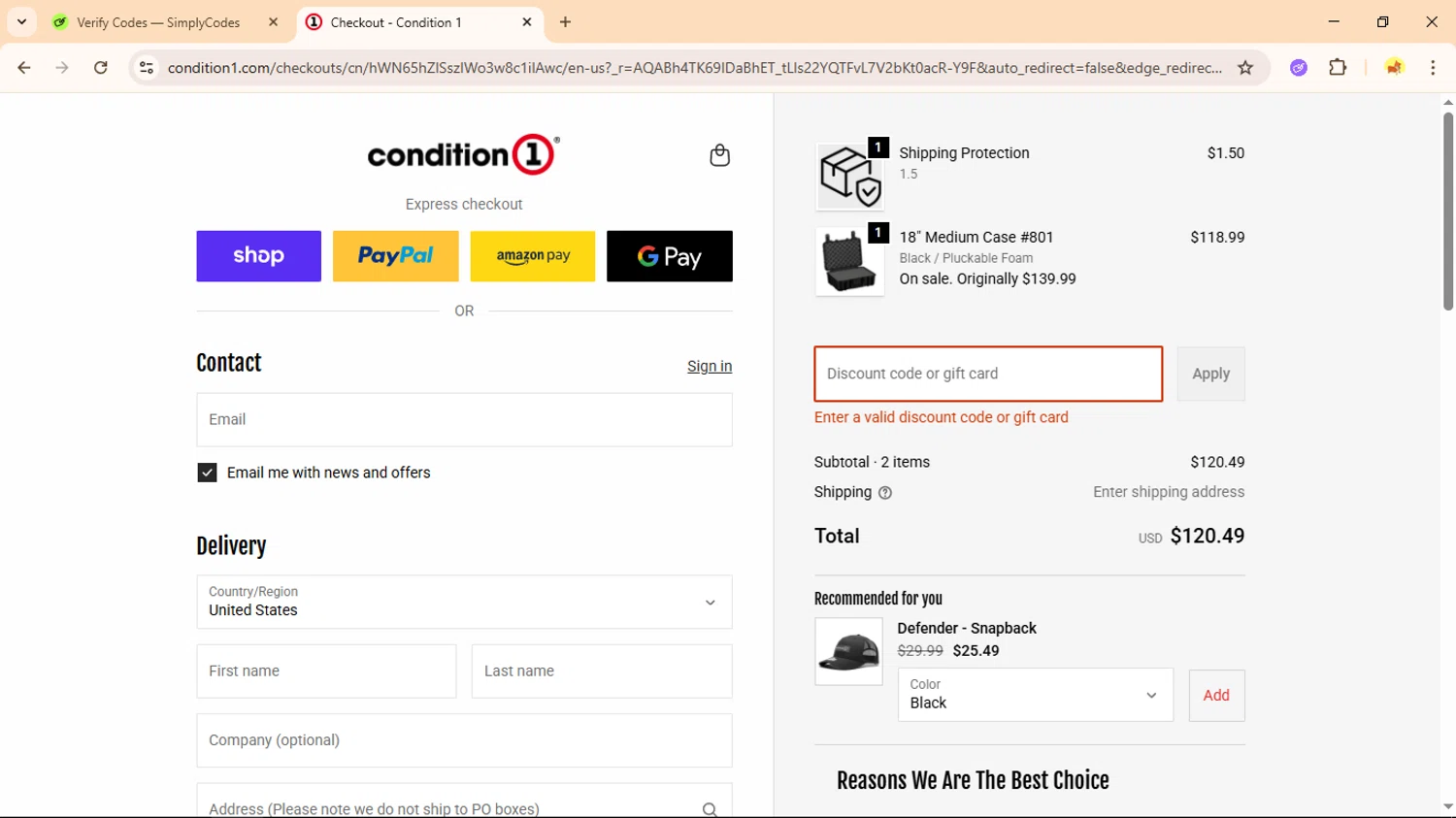 Condition 1 discount code screenshot showing code DADDESERVESIT applied at Condition 1 checkout page. Uploaded by SimplyCodes community member Ranita_de_agua on Dec 5, 2025