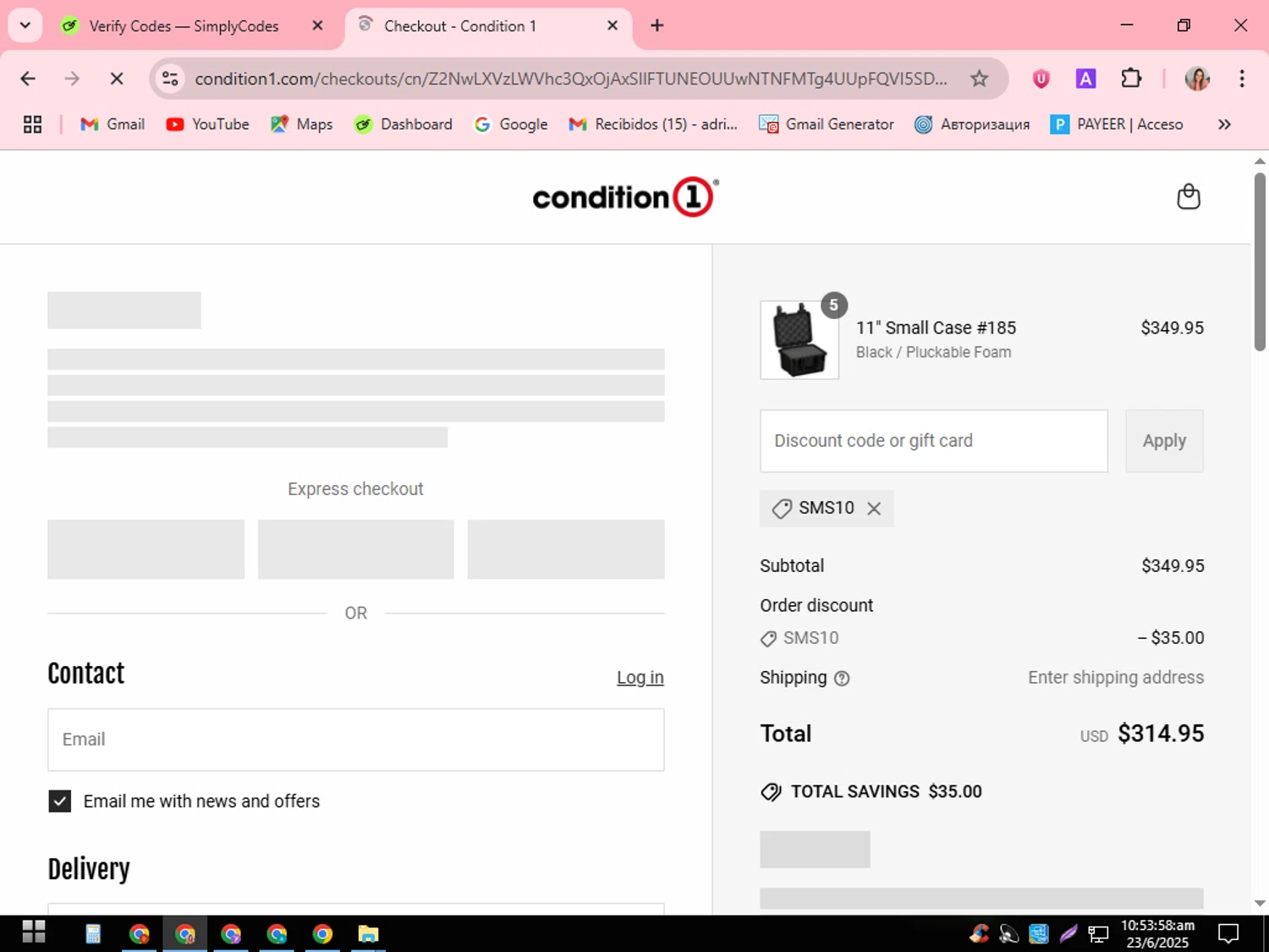 Condition 1 checkout page showing Condition 1 discount code box | Screenshot taken by SimplyCodes community member on Jun 23, 2025