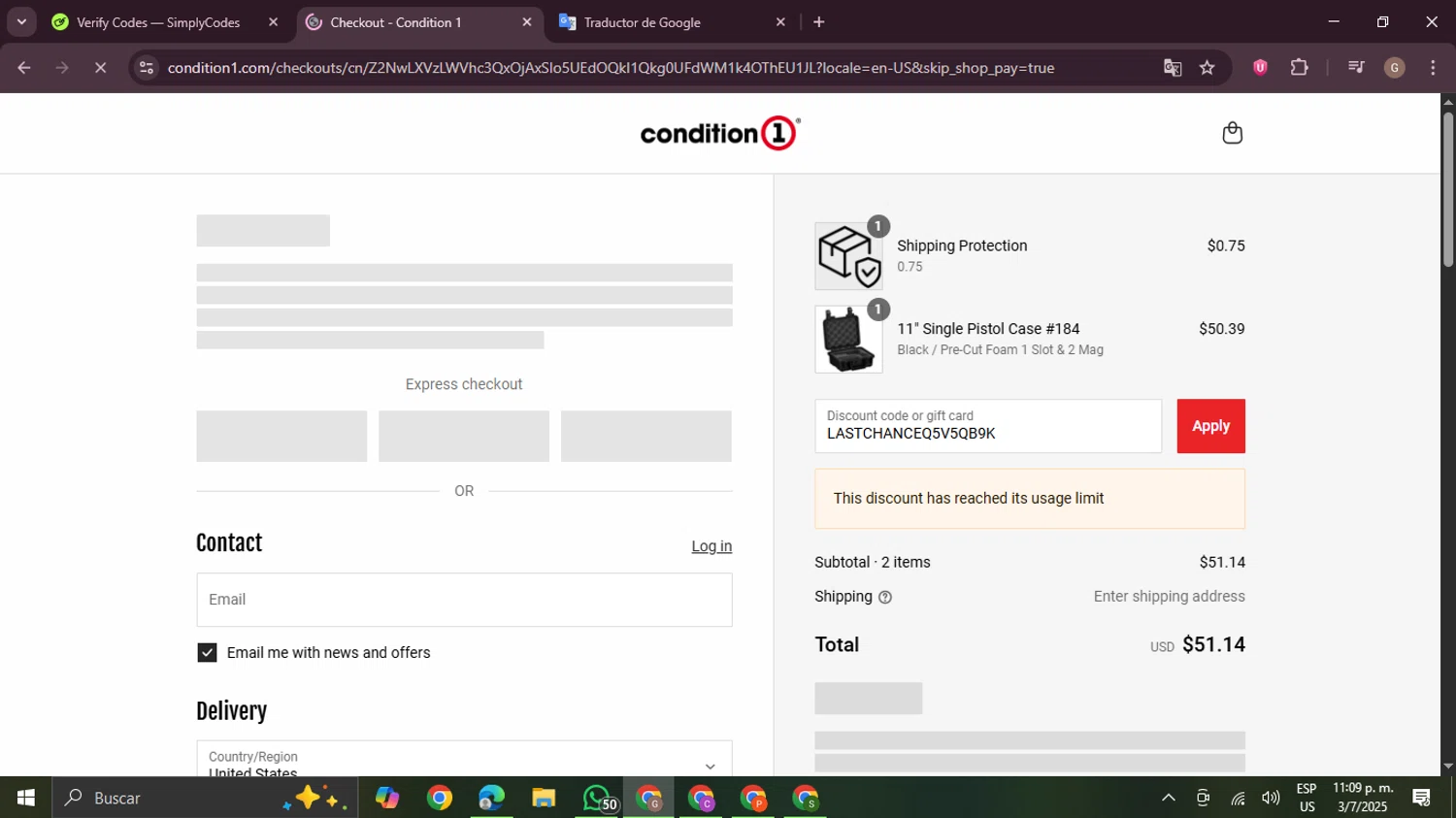 Condition 1 discount code screenshot showing code LASTCHANCEQ5V5QB9K applied at Condition 1 checkout page. Uploaded by SimplyCodes community member BrilliantTracker4207 on Jul 4, 2025