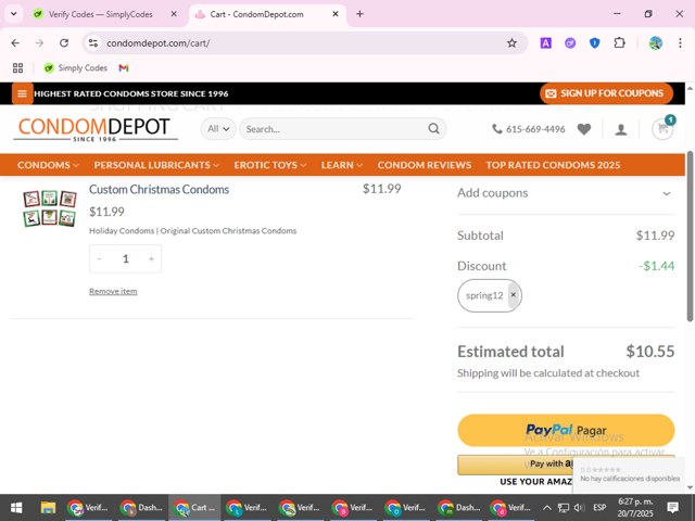 Condom Depot checkout page showing Condom Depot promo code box | Screenshot taken by SimplyCodes community member on Jul 20, 2025