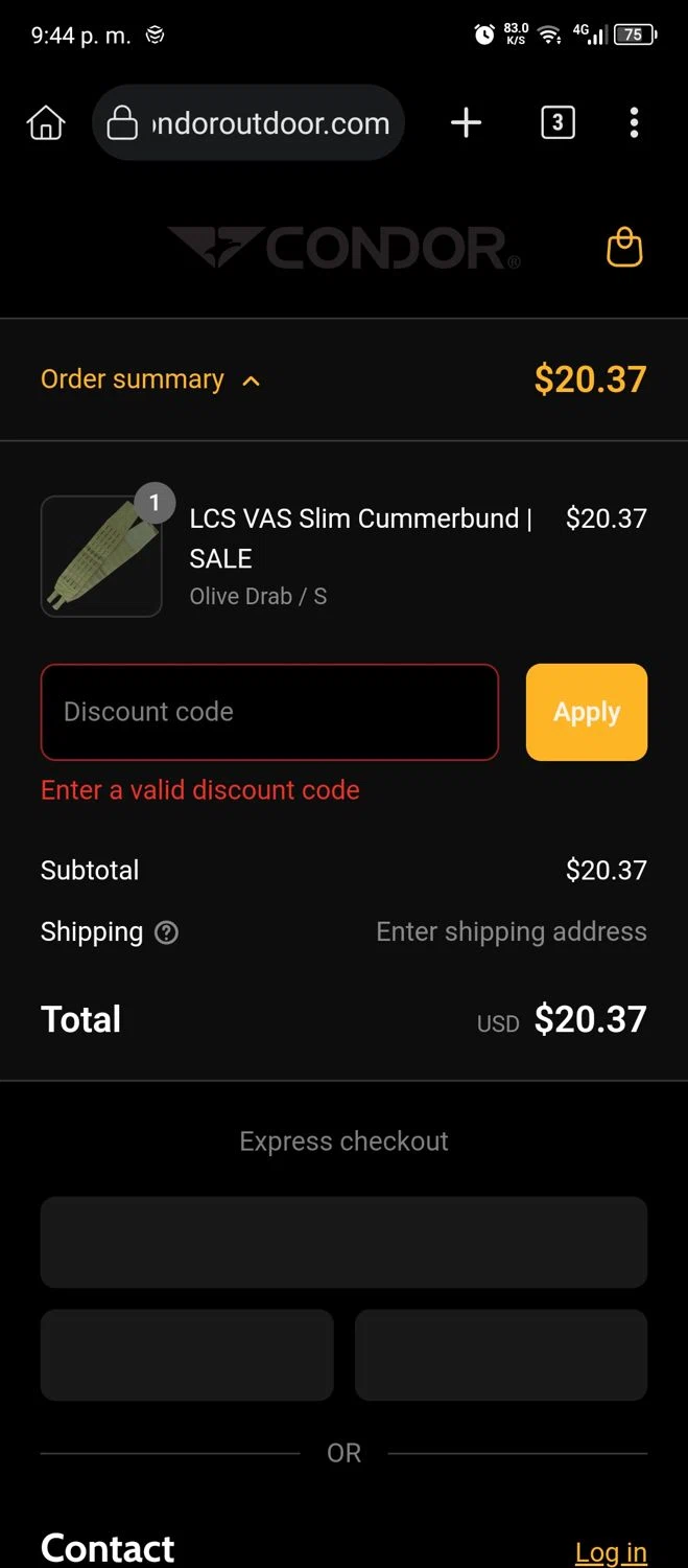 Condor Outdoor discount code screenshot showing code DPF applied at Condor Outdoor checkout page. Uploaded by SimplyCodes community member Kaizen on Apr 21, 2025