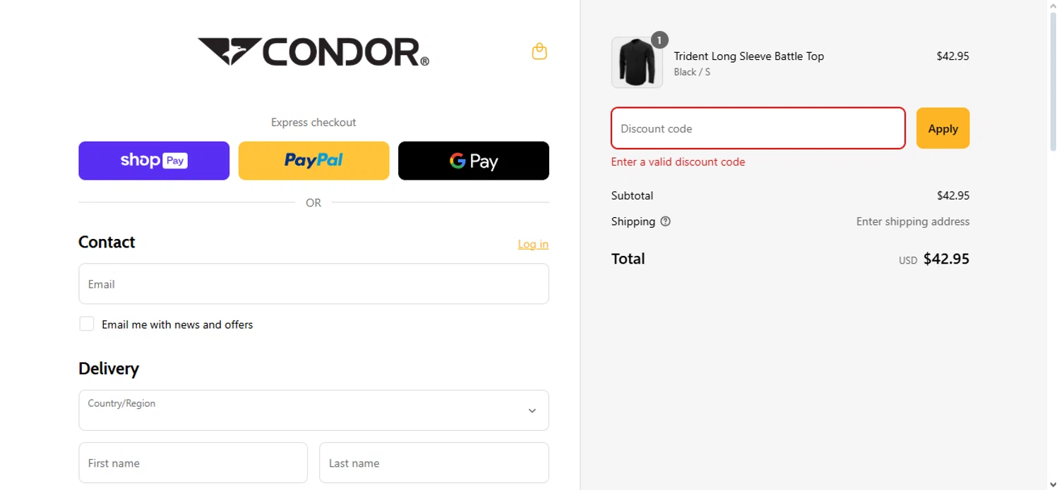 Condor Outdoor discount code screenshot showing code DPF applied at Condor Outdoor checkout page. Uploaded by SimplyCodes community member Caritafeliz on Apr 21, 2025