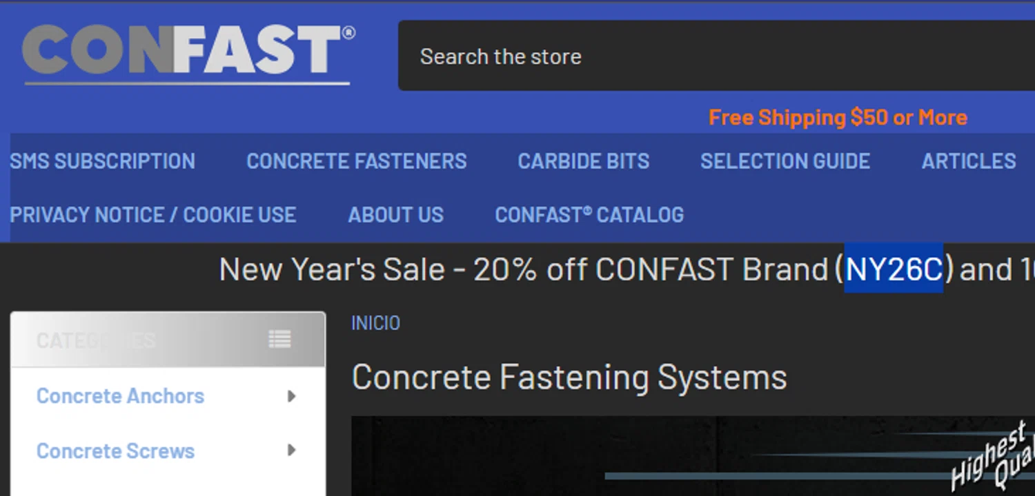 Confast promo code screenshot showing code NY26C applied at Confast checkout page. Uploaded by SimplyCodes community member josemiguelaponte on Jan 27, 2026
