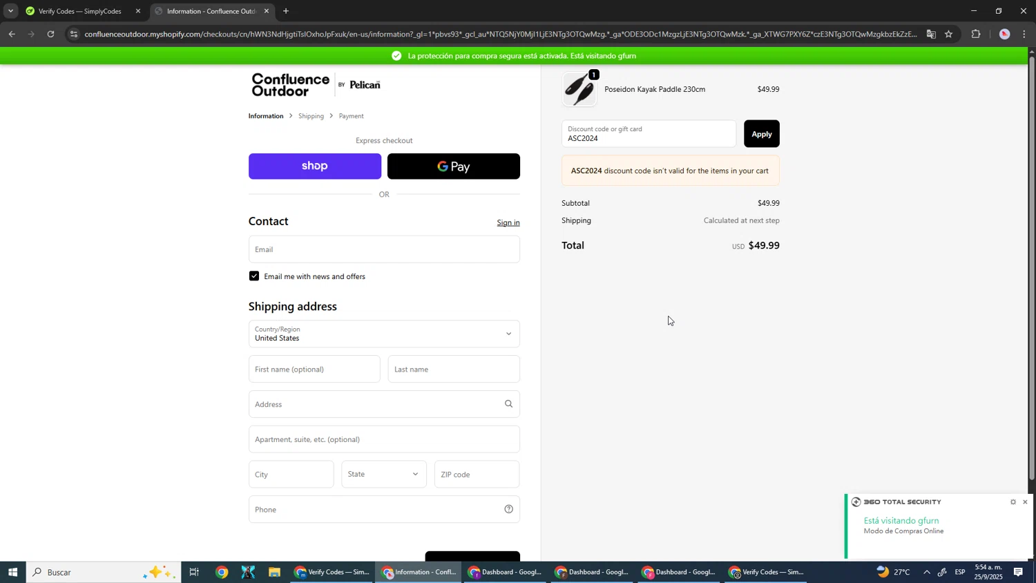 Confluence Outdoor checkout page showing Confluence Outdoor discount code box | Screenshot taken by SimplyCodes community member on Sep 25, 2025