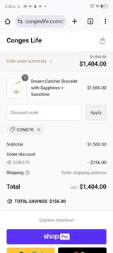 CONG70 coupon verification screenshot