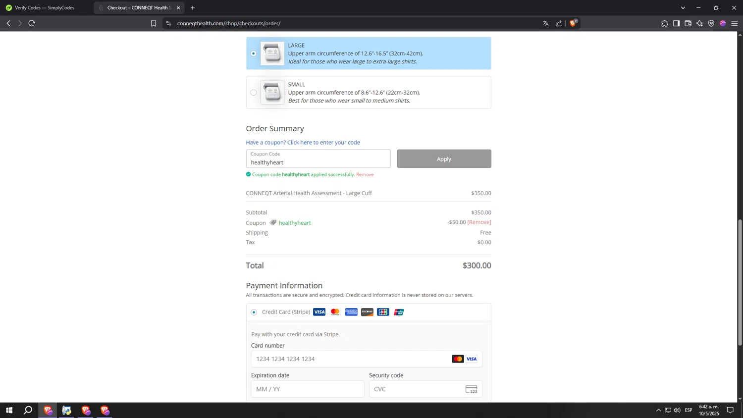 CONNEQT Health promo code screenshot showing code healthyheart applied at CONNEQT Health checkout page. Uploaded by SimplyCodes community member aaaaaaaaaaaaaaaaaaaaa on May 10, 2025