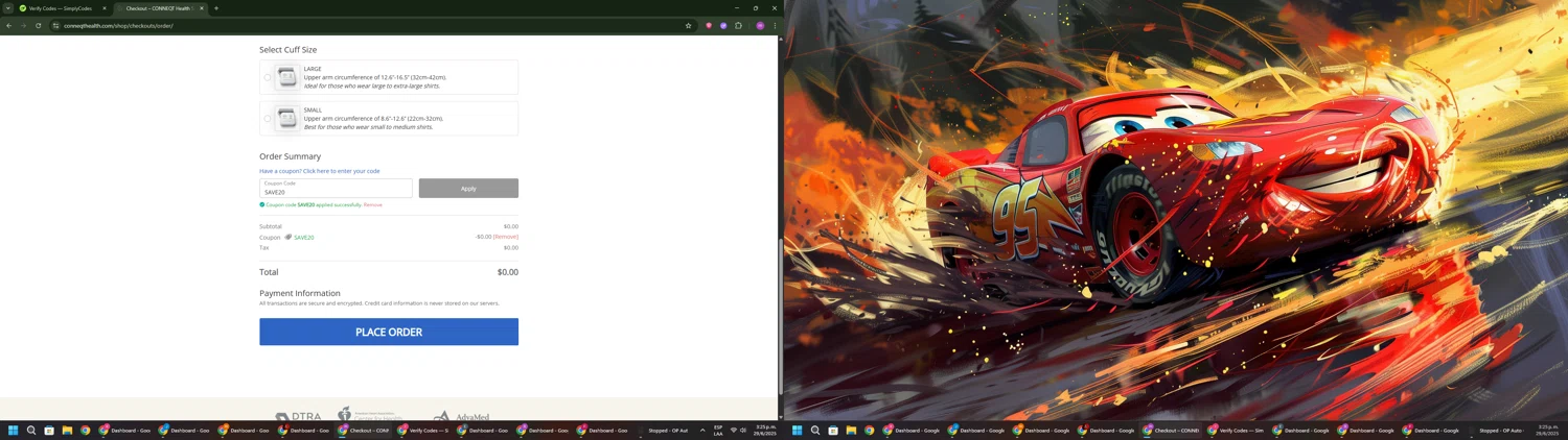 CONNEQT Health promo code screenshot showing code SAVE20 applied at CONNEQT Health checkout page. Uploaded by SimplyCodes community member PennyWizard1195 on Jun 29, 2025