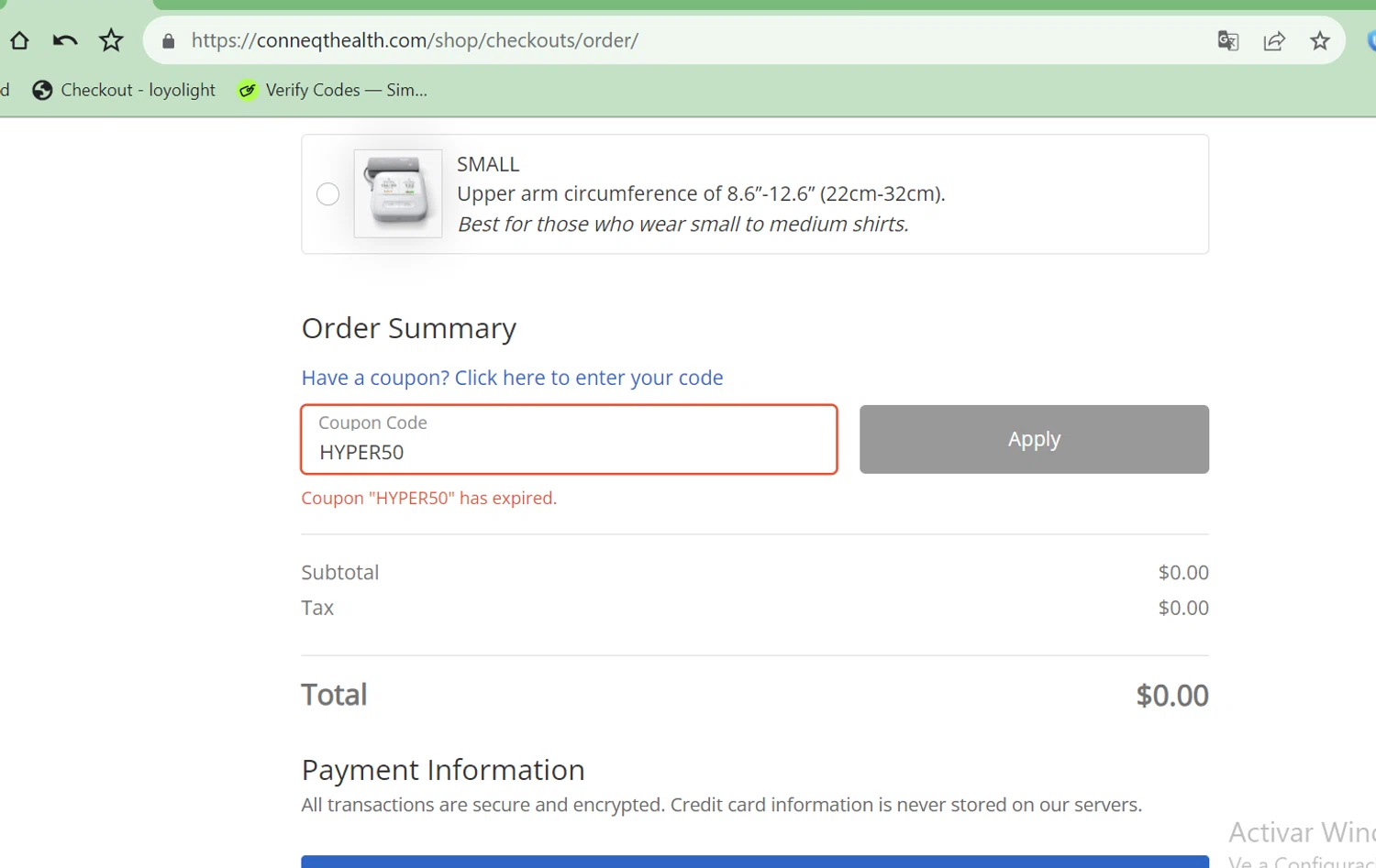 CONNEQT Health promo code screenshot showing code HYPER50 applied at CONNEQT Health checkout page. Uploaded by SimplyCodes community member LALOCOMOTORA10 on Jun 15, 2025